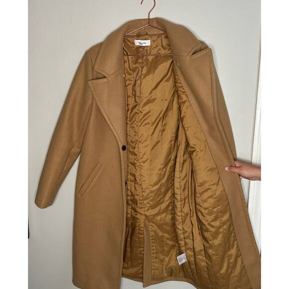 John + Jenn Griffen Camel Woven Tan Exposed Front Snap Closure Coat size Medium - Picture 9 of 14